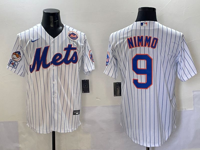 Men New York Mets 9 Nimmo White Stripe Game 2025 Nike MLB Jersey style 7